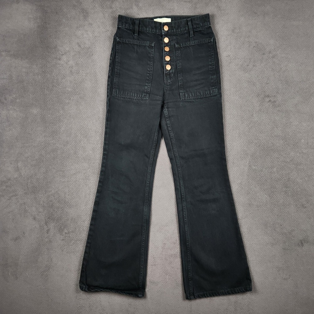 Ulla Johnson The Lou Jean Women 24 Black High Rise Button Fly Patch Pocket Denim